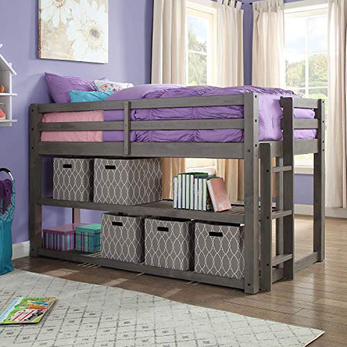 Better Homes and Gardens Loft Storage Bed with Spacious Storage Shelves (Twin, Slate) (Twin, Slate)