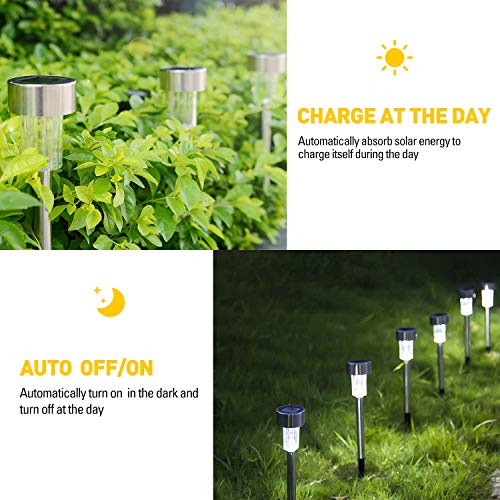 Solar Lights Outdoor, 12Pack Stainless Steel Outdoor Solar Lights - Waterproof, LED Landscape Lighting Solar Powered Outdoor Lights Solar Garden Lights for Pathway Walkway Patio Yard & Lawn-Cool White