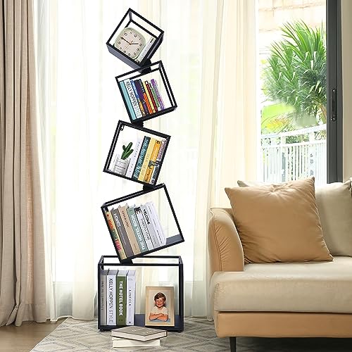 Weltallina Bookshelf, 5-Tier Bookcase Black, 67" Tall Black Bookshelf, Modern