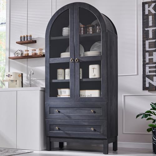 IFGET 71" Tall Arched Kitchen Pantry, Modern Farmhouse Wood Kitchen