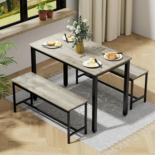 SumKea 3-Piece 4 Bar 2 Dining Benches, 43.3'' Wood Kitchen