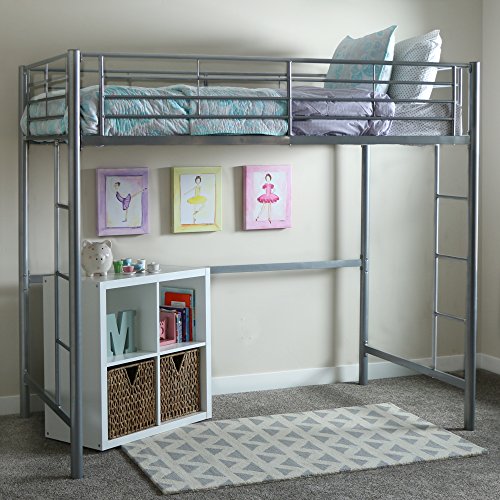 Walker Edison Orion Urban Industrial Metal Twin over Loft Bunk Bed, Twin Size, Silver