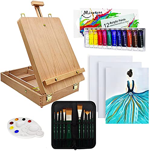 Deluxe Art Supplies 27 Pieces Art Set with Tabletop Easel,