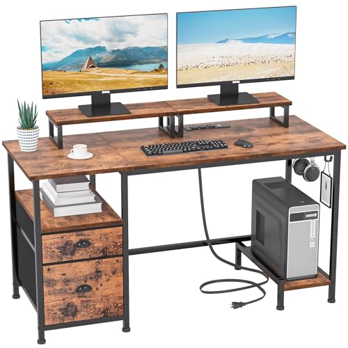 Furologee Computer Desk with Drawer and Power Outlets, 47" Office