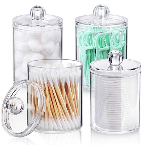 4 PACK Qtip Holder Dispenser for Cotton Swabs, Balls, Cotton