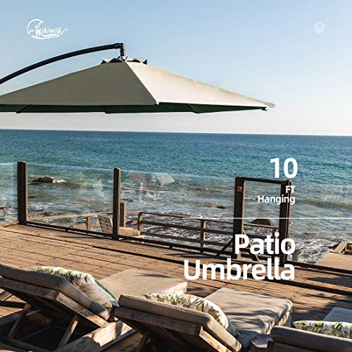 Wikiwiki Offset Umbrella 10ft Cantilever Patio Umbrella Hanging Market Umbrella Outdoor Umbrellas with Crank & Cross Base(Beige)