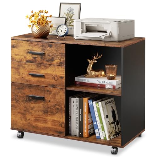 DEVAISE 3-Drawer Wood File Cabinet, Mobile Lateral Filing Cabinet, Printer