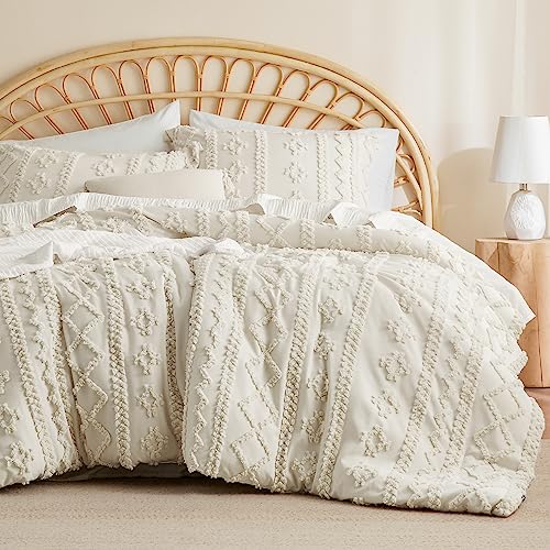 Bedsure Tufted Boho Comforter Set Full - Beige Boho Bedding