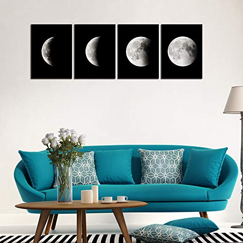 Wieco Art - Modern Giclee Canvas Prints Stretched Artwork Abstract Space Black and White Pictures to Photo Paintings on Canvas Wall Art for Home Office Decorations Wall Decor 4pcs/Set P4RAB018