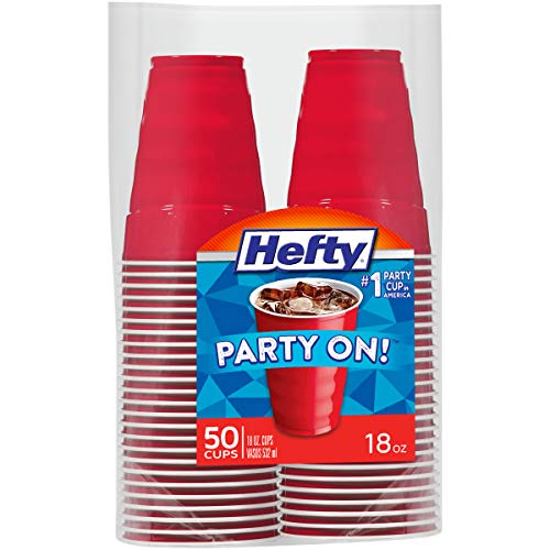 Hefty Party On Disposable Plastic Cups, Red, 18 Ounce, 50