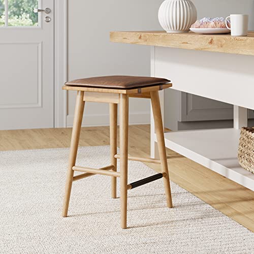 Nathan James Barker Classic Counter Height Wood Barstool with Leather