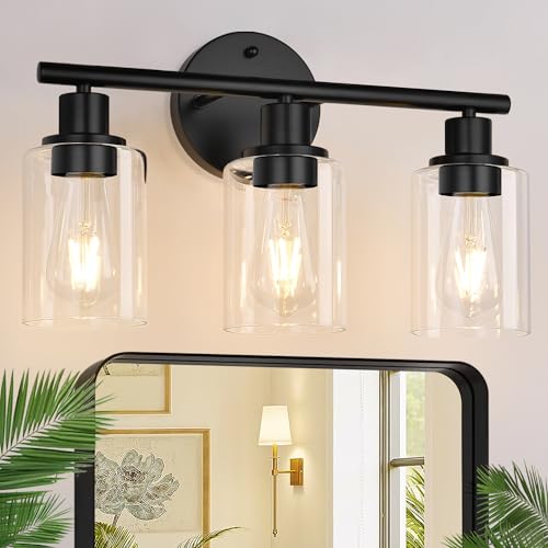 Zarbitta 3-Light Bathroom Light Fixtures, Black Modern Vanity Lights with