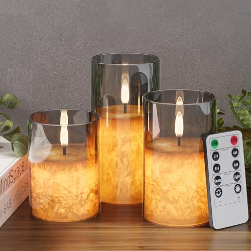 VIODAIM Crystal Texture Design Flickering Flameless Candles with Remote &