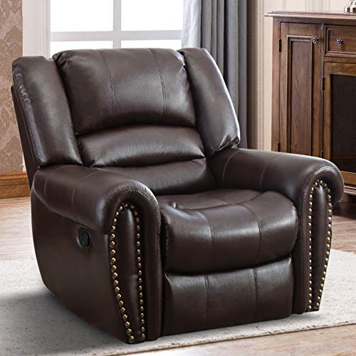 IOMOR Manual Reclining Chair, Oversized Vintage Leather Recliner Chair for Living Room (Brown)