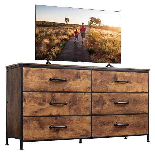 WLIVE Wide Fabric Dresser, 6 Drawer Dresser TV Stand for