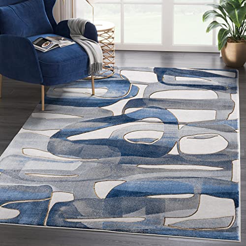 Abani Unique Blue & Grey Modern Circles Design Area Rug