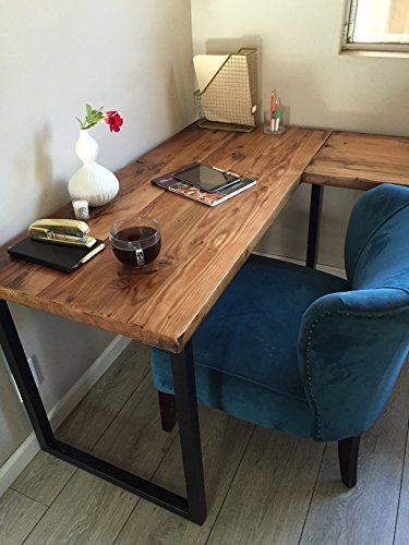 L Shaped Desk Reclaimed Wood with Metal Base