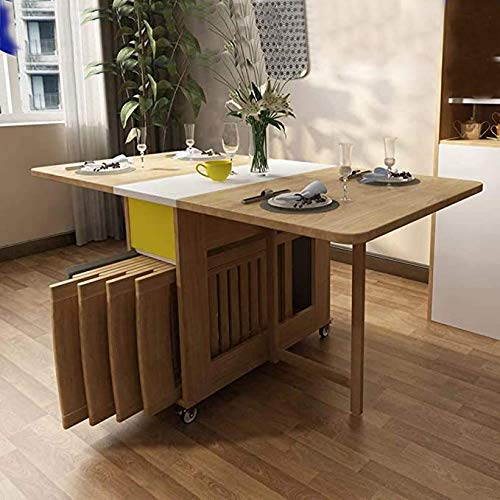 Shozafia Foldable Kitchen Table, Rolling Wood Folding Dining Table (Chairs Not Included) on Wheels for Small Spaces, Space-Saving Dining Set