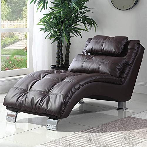 BOWERY HILL Faux Leather Tufted Chaise Lounge in Dark Brown