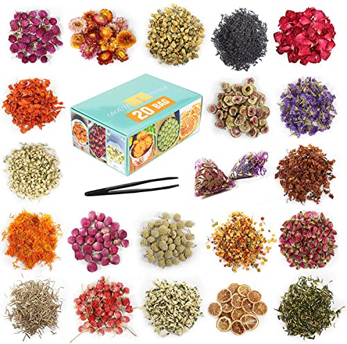 20 Bags Dried Flowers,100% Natural Dried Flowers Herbs Kit for