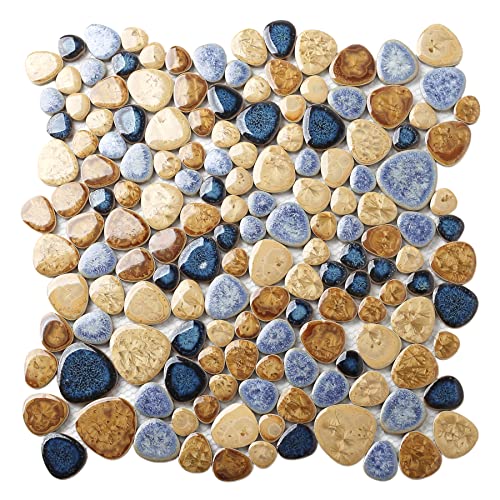 Glazed Blue Mosaic Ceramic Pebble Porcelain Tile