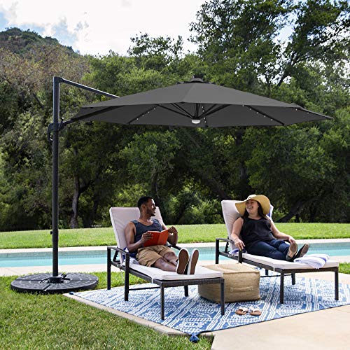 Best Choice Products 10ft Solar LED 360 Degree Rotating Cantilever Offset Patio Umbrella w/Easy Tilt - Gray