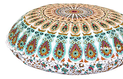 ANJANIYA - 32" Peacock Mandala Bohemian Yoga Meditation Floor Pillow