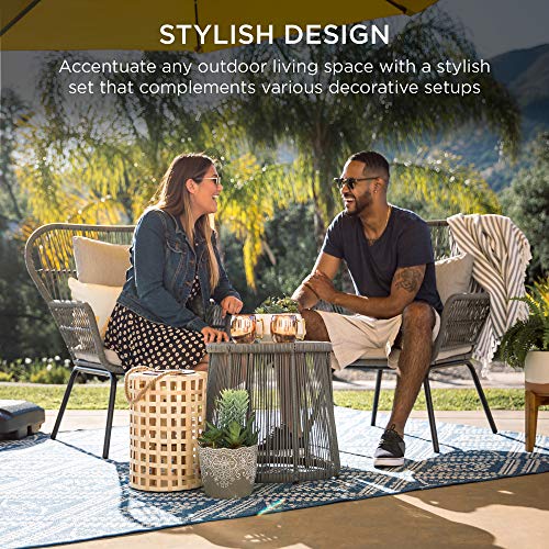 Best Choice Products 3-Piece Patio Conversation Bistro Set, Outdoor All-Weather Wicker Furniture for Porch, Backyard w/ 2 Wide Ergonomic Chairs, Cushions, Glass Top Side Table - Gray