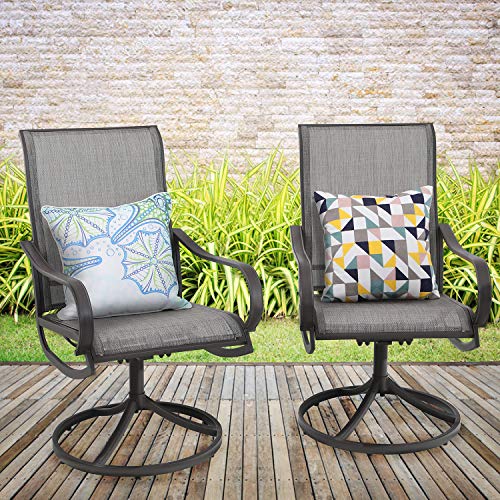 MFSTUDIO 2 Pieces Patio Metal Dining Swivel Chairs Weather Resistant Garden Outdoor Furniture, Sling Mesh Brown Steel Frame, Grey