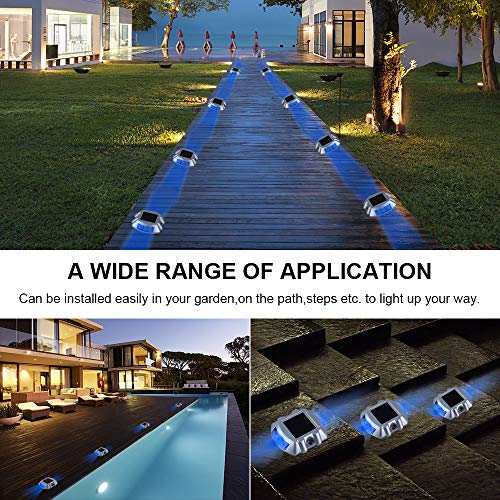 Solar Deck Lights Driveway Dock Lights, VOLISUN Led Wireless IP67 Waterproof Outdoor Warning Step Lights 12-Pack (Blue) for Driveway Sidewalk Garden Pathway Yard