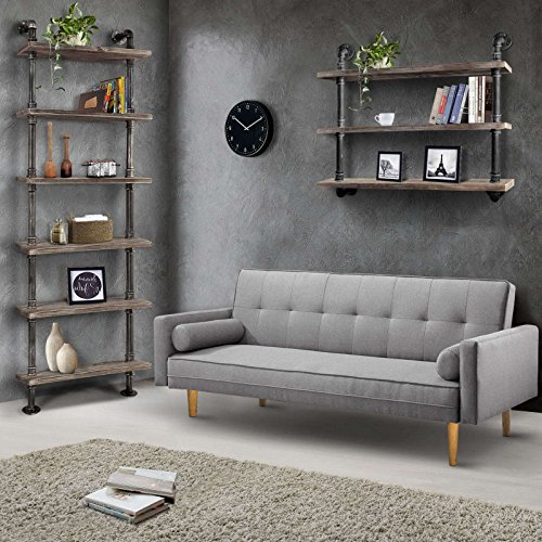 WGX Design For You Industrial 6-Tiers Modern Ladder Shelf Bookcase ,Wood Storage Shelf,Display Shelving, Wall Mounted Wood Shelves, Metal Wood Shelves Bookshelf Vintage Wrought Iron Finish