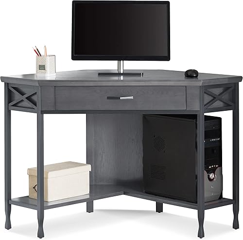 Leick Home Chisel & Forge Corner Computer Desk, Smoke Gray/Matte