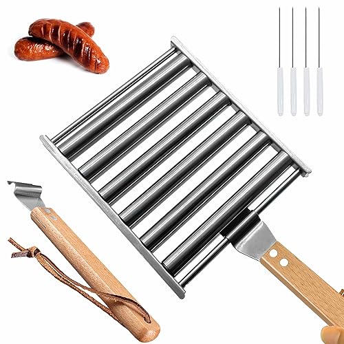 Hotdog Roller Grill Stainless Steel Sausage Roller Rack with Wood