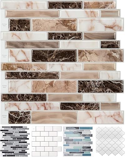 LONGKING 10-Sheet Peel and Stick Tile Backsplash, Vinyl 3D Self-Adhesive