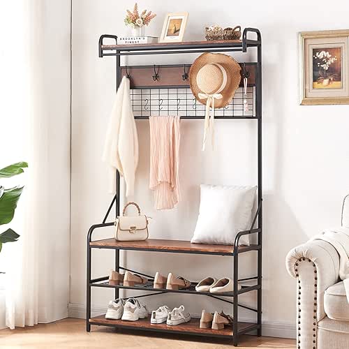 5-In-1 Entryway Hall Tree with Shoe Bench