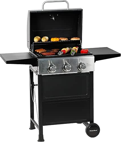 MASTER COOK 3 Burner BBQ Propane Gas Grill, Stainless Steel