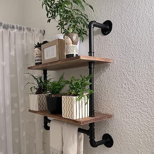 Rustic Metal Pipe Floating Shelves