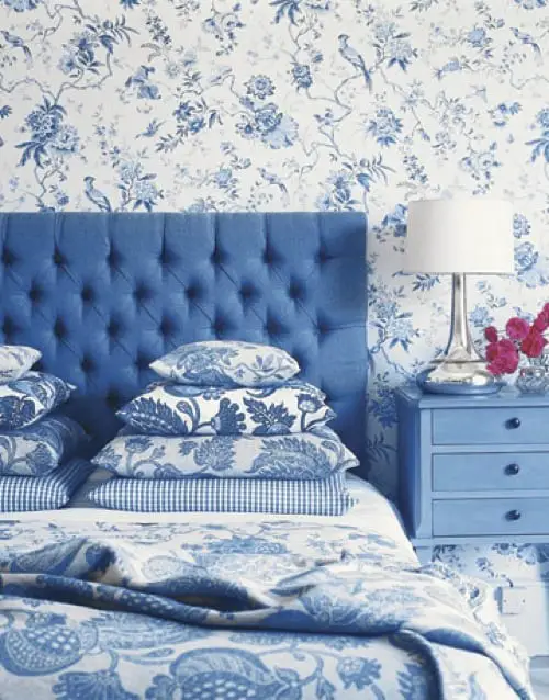 Blue Tufted Headboard via Country Living