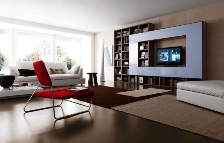 living room with dark wood floors