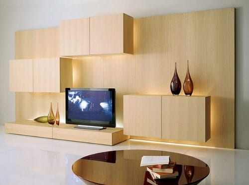 3D blonde wood wall unit