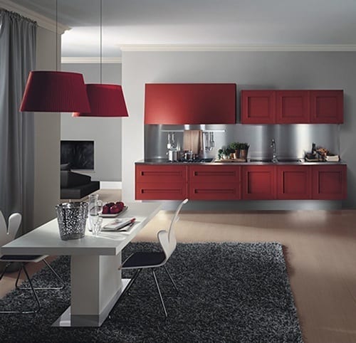 red kitchen cabinets