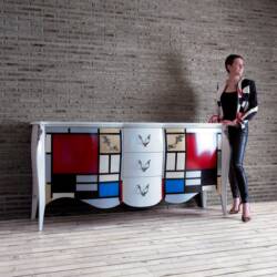 Sideboard made of plywood with cherry veneer